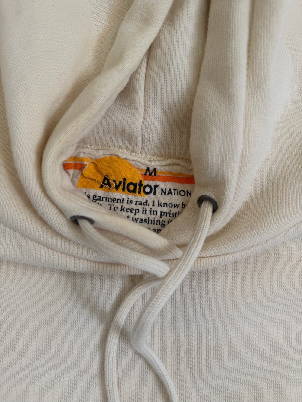 Aviator Nation Cream Hoodie with velvet Stripe Sleeve - RARE 🌈 MEDIUM - Picture 12 of 16